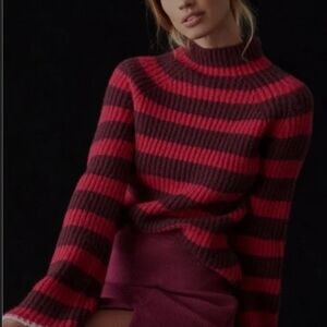 Anthropologie Maeve Burgundy and Red Striped Sweater